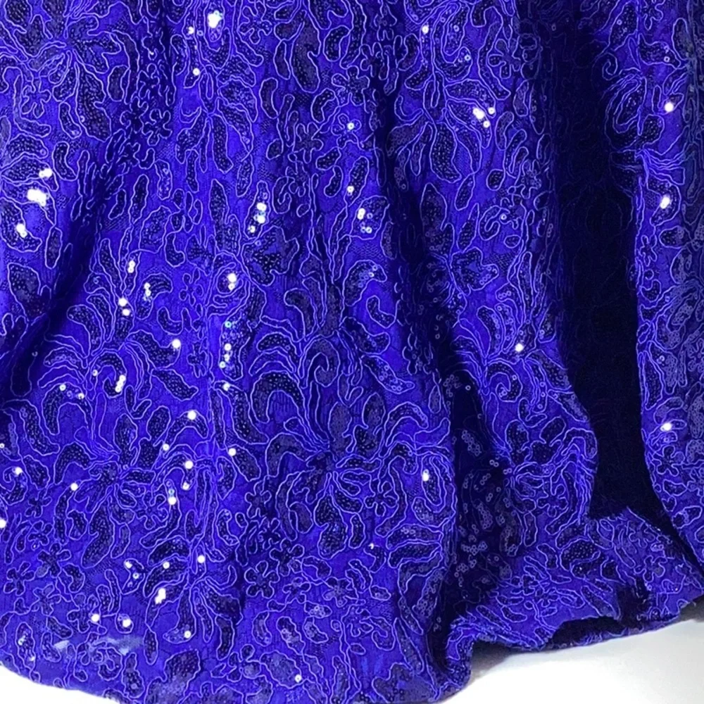 Embroidered Sequin Square Neck Spaghetti Strap Criss Cross Back Fit & Flare - Picture 7 of 10